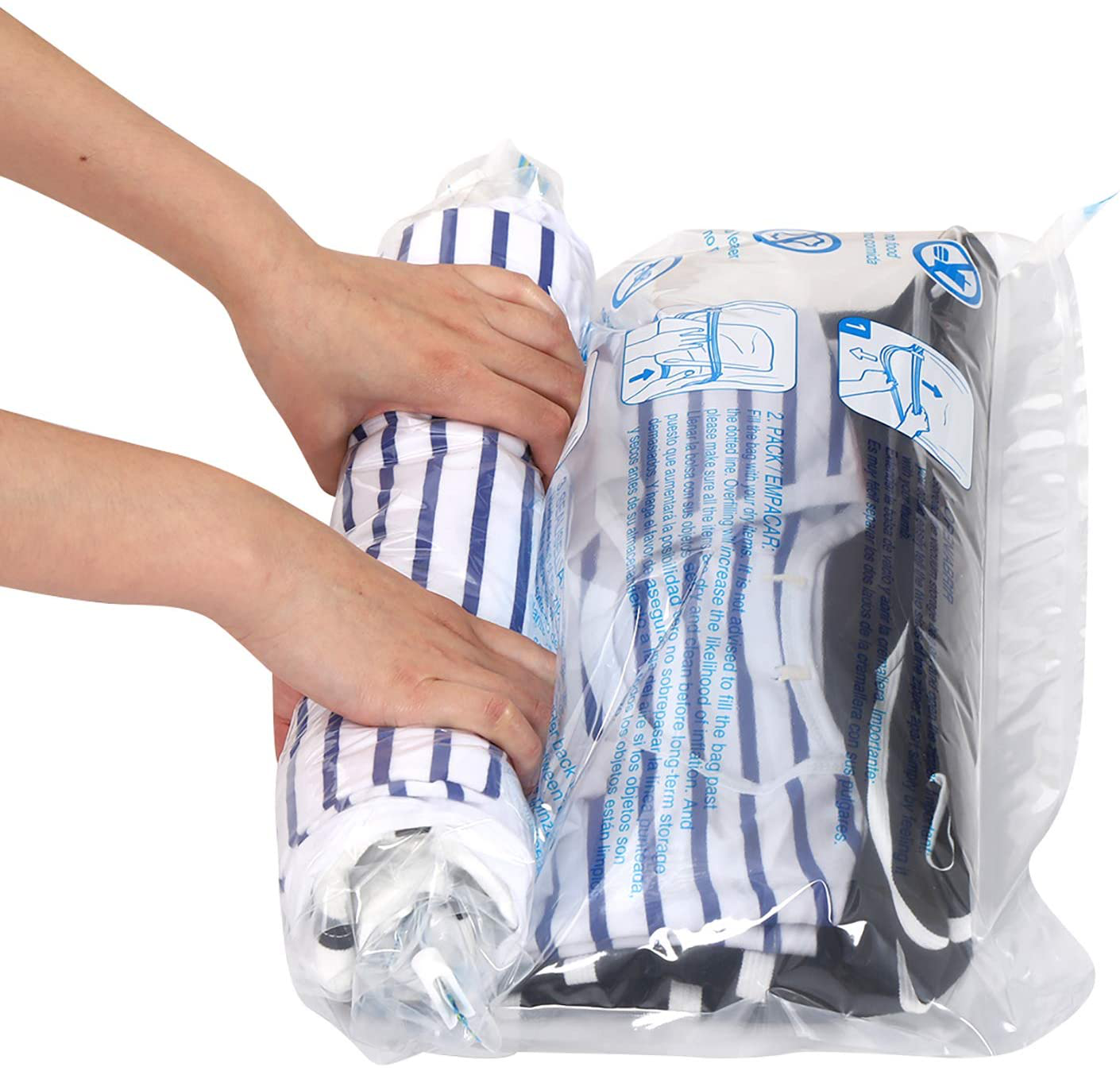 12 Travel Compression Bags, Hibag 12-Pack Roll-Up Space Saver Storage Bags for Travel, Suitcase Size (12-Travel)