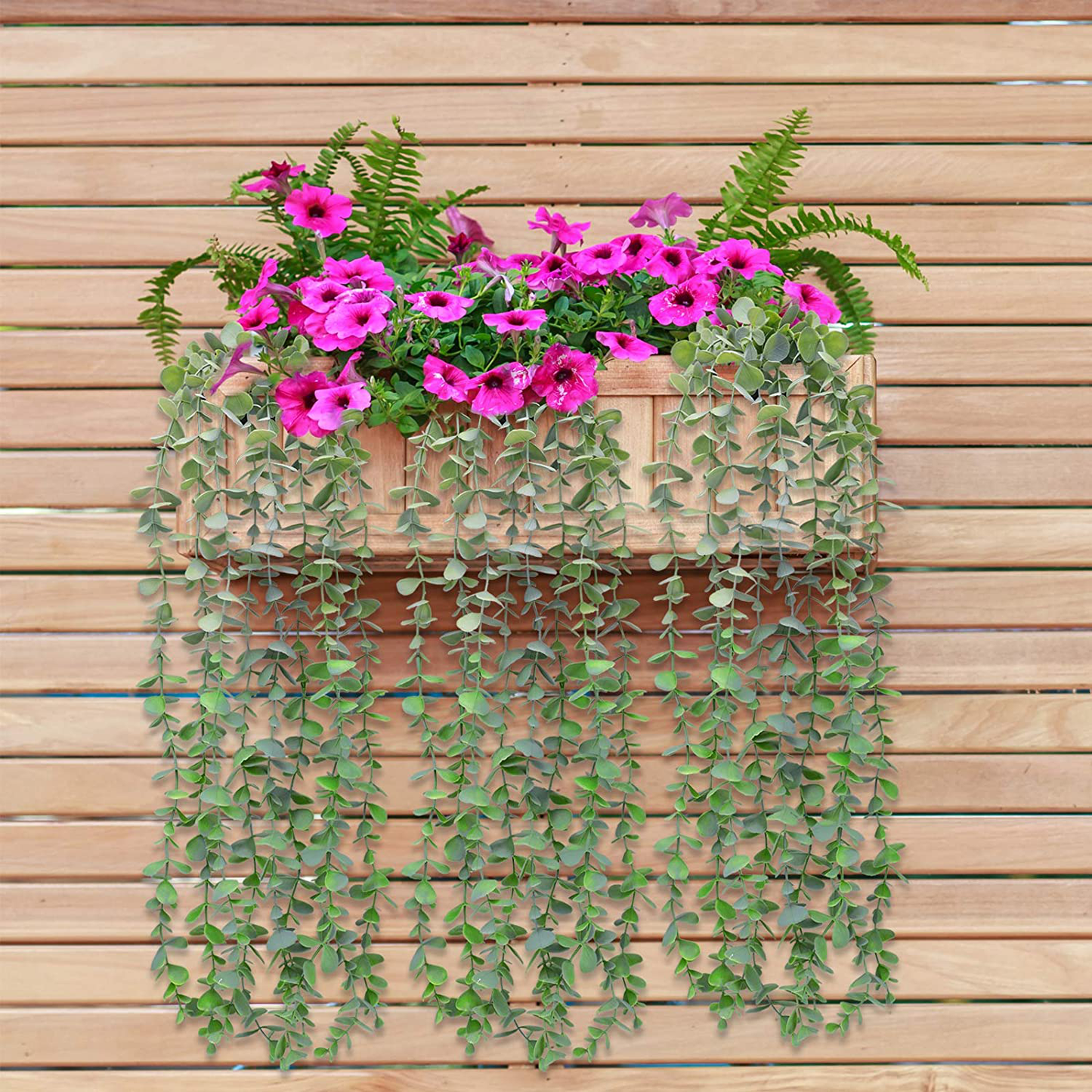 Funarty Fake Plants Decor Small Artificial Hanging Plants Fake Eucalyptus Potted Plants Faux Greenery Vine Plant with Black Pot for Home Indoor Outdoor Décor