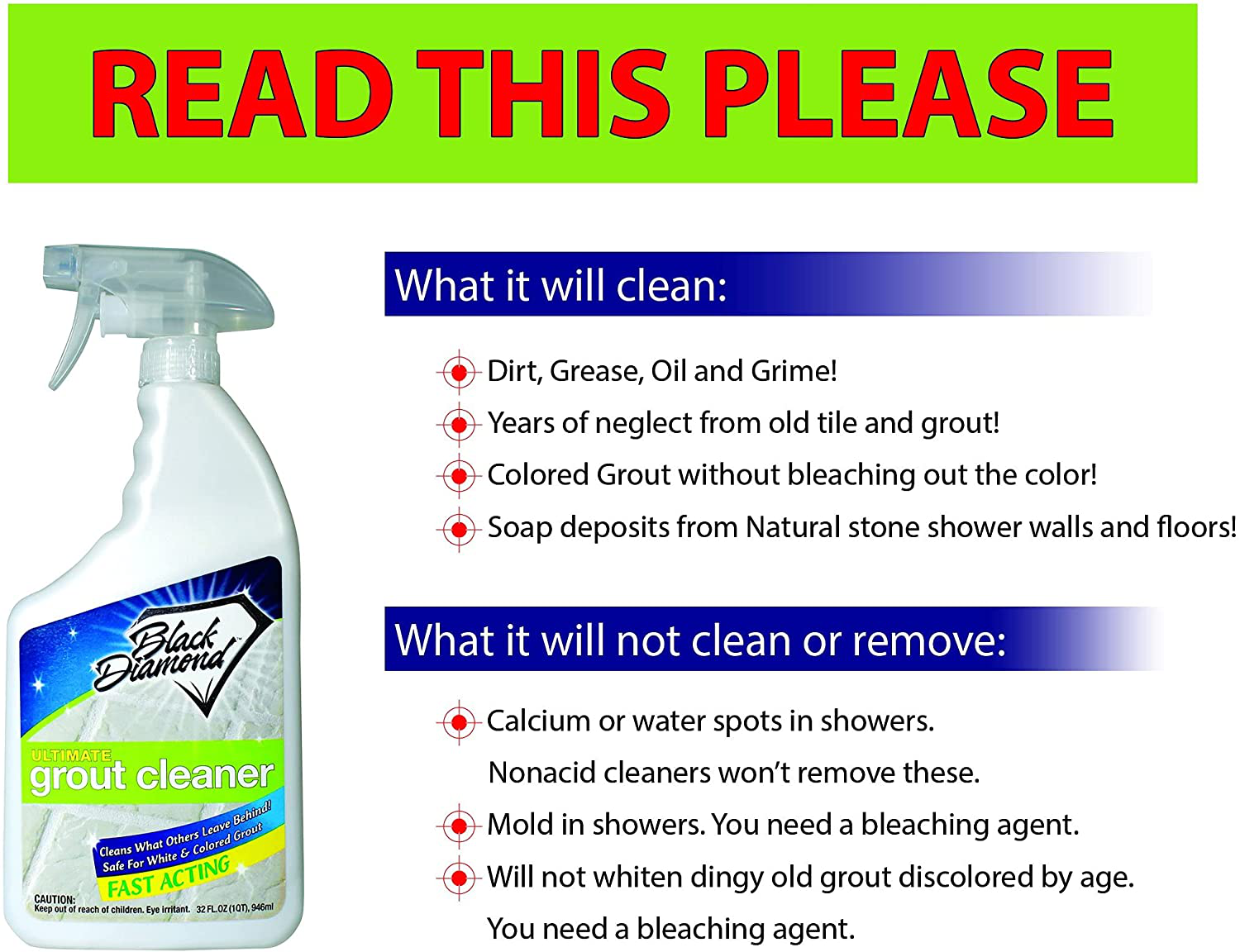 ULTIMATE GROUT CLEANER: Best Cleaner for Tile,Ceramic,Porcelain, Marble Acid-free Safe Deep Cleaner & Stain Remover for Even the Dirtiest Grout. (1-Quart/1-Brush)