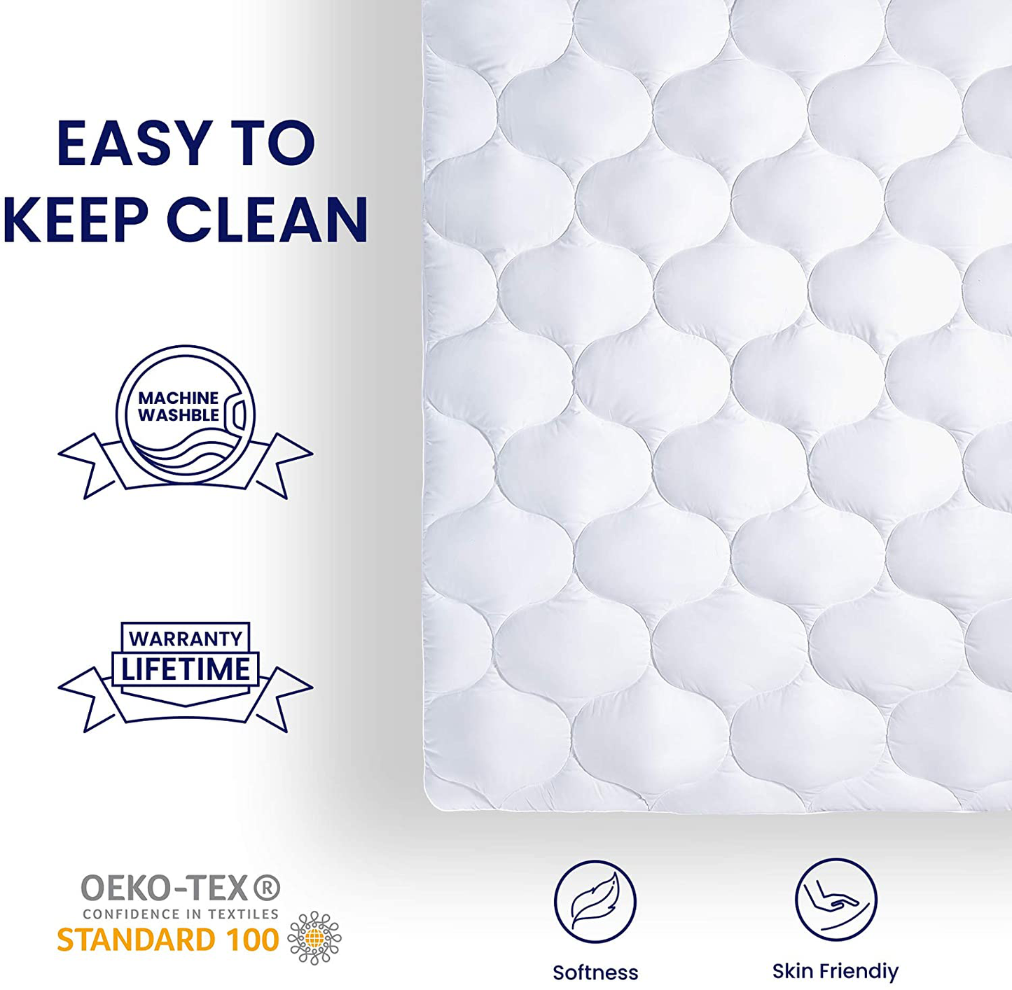 SLEEP ZONE Quilted Mattress Pad Cover - Extra Thick Soft Fluffy Bedding Topper Pillow Top Upto 21 inch Deep Pocket, White, Full