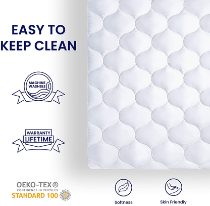 SLEEP ZONE Quilted Mattress Pad Cover - Extra Thick Soft Fluffy Bedding Topper Pillow Top Upto 21 inch Deep Pocket, White, Full