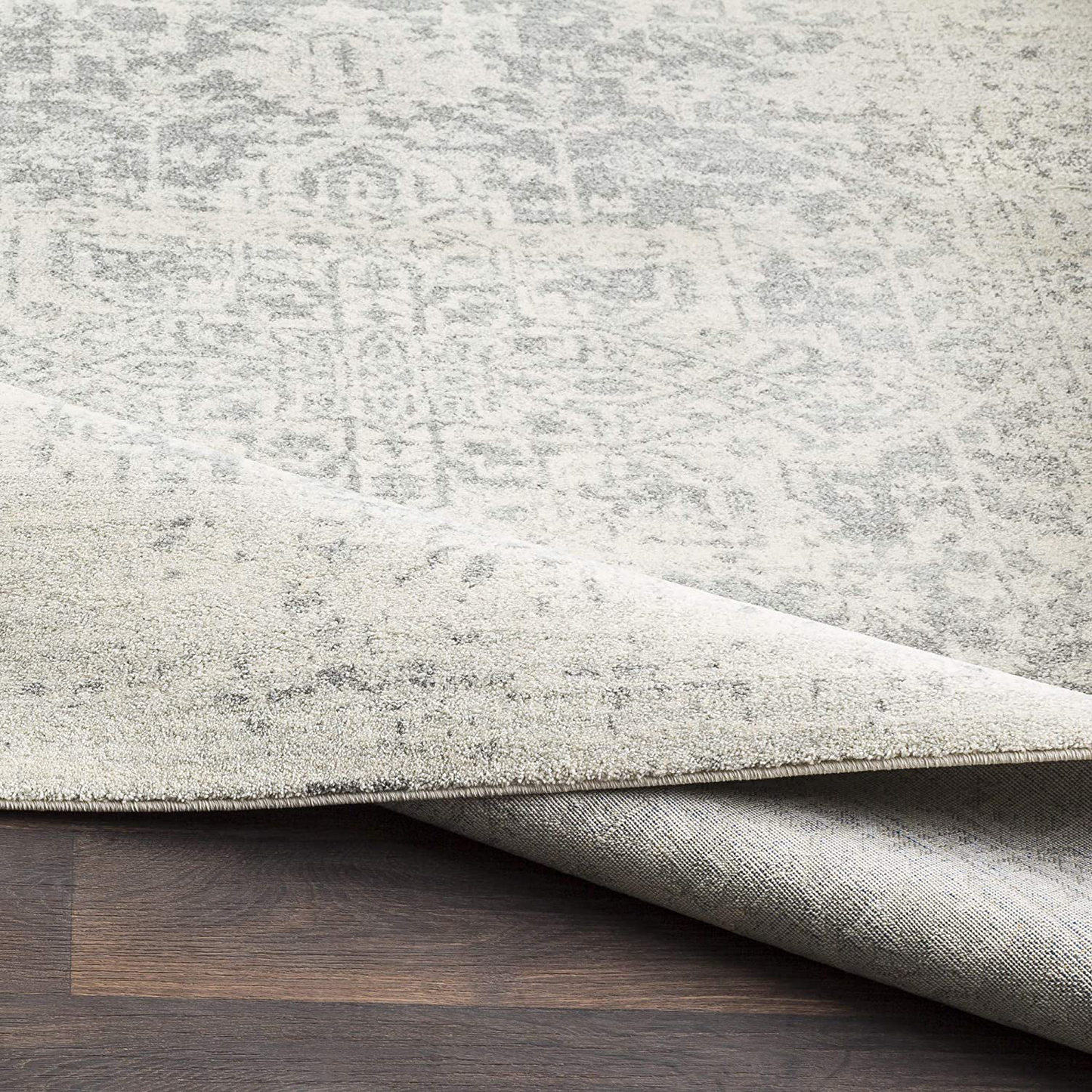 Janine Vintage Medallion Area Rug 6'7" Square Grey