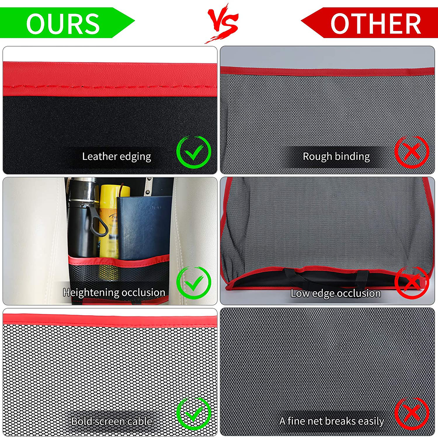 8sanlione Car Mesh Organizer, Car Net Pocket Handbag Holder, Seat Back Net Bag, Barrier of Backseat Pet Kids, Cargo Tissue Purse Holder, Driver Storage Netting Pouch.