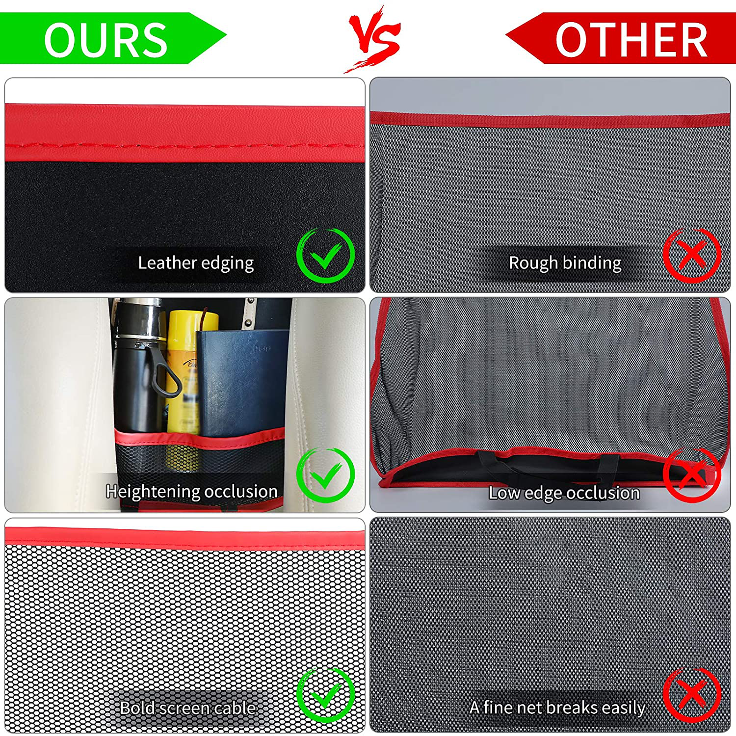 8sanlione Car Mesh Organizer, Car Net Pocket Handbag Holder, Seat Back Net Bag, Barrier of Backseat Pet Kids, Cargo Tissue Purse Holder, Driver Storage Netting Pouch.