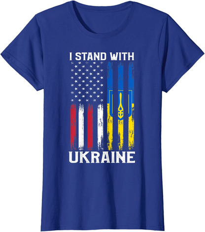 I Stand With Ukraine Flag American USA Flag Support Ukraine T-Shirt
