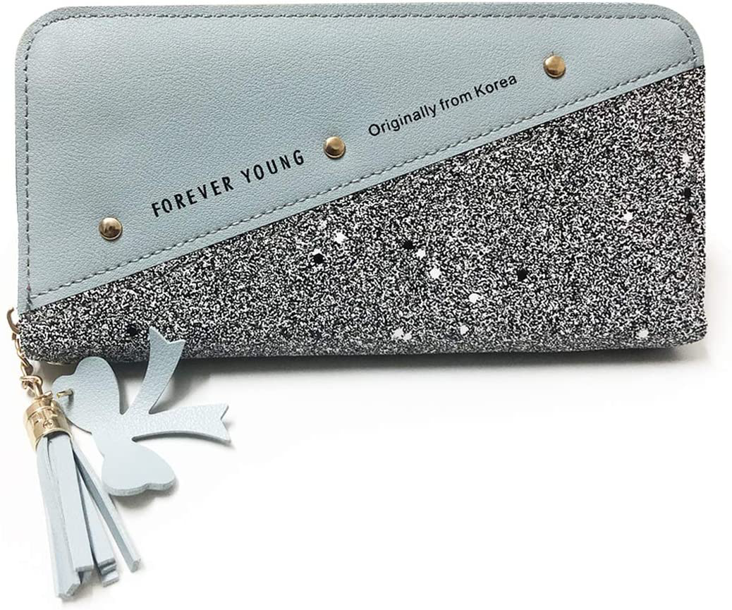 Wallet-NEWANIMA Women Multi-card Two Fold Long Zipper Clutch Purse (Style8-Black)