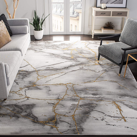 Safavieh Craft Collection CFT877M Modern Abstract Non-Shedding Stain Resistant Living Room Bedroom Runner, 2'3" x 8' , Ivory Grey / Blue