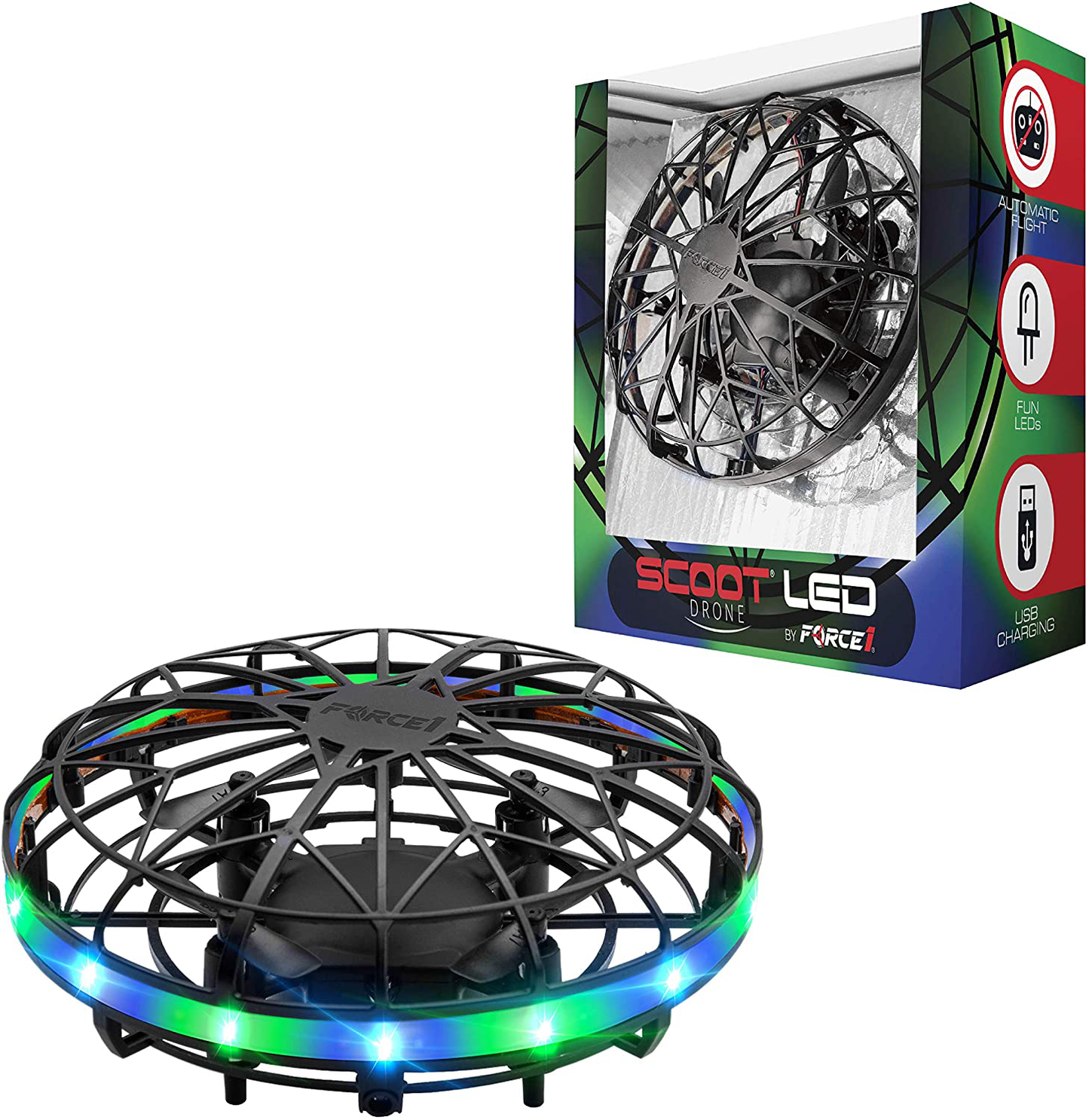 Force1 Scoot LED Hand Operated Drone for Kids or Adults - Hands Free Motion Sensor Mini Drone, Easy Indoor Small UFO Toy Flying Ball Drone Toy for Boys and Girls (Red/Blue)