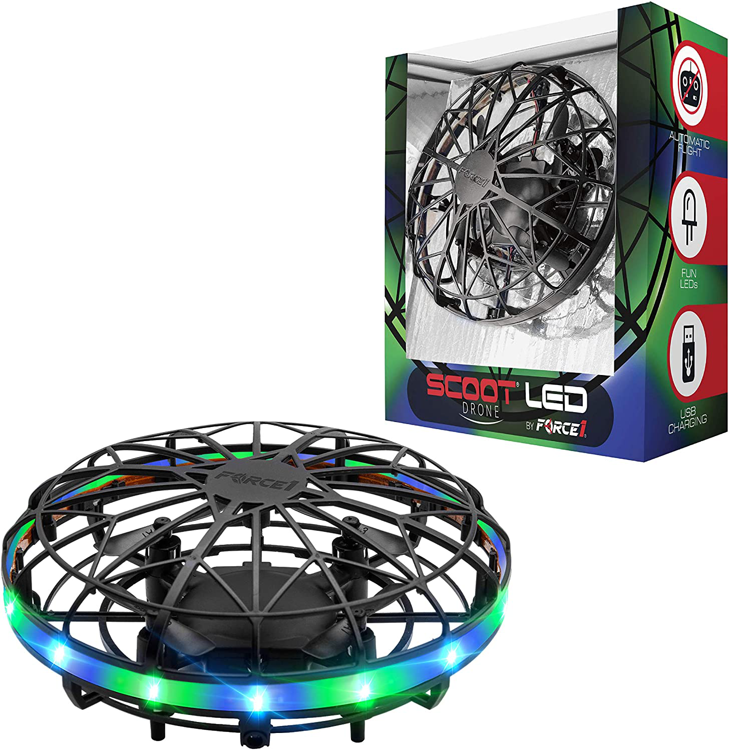 Force1 Scoot LED Hand Operated Drone for Kids or Adults - Hands Free Motion Sensor Mini Drone, Easy Indoor Small UFO Toy Flying Ball Drone Toy for Boys and Girls (Red/Blue)