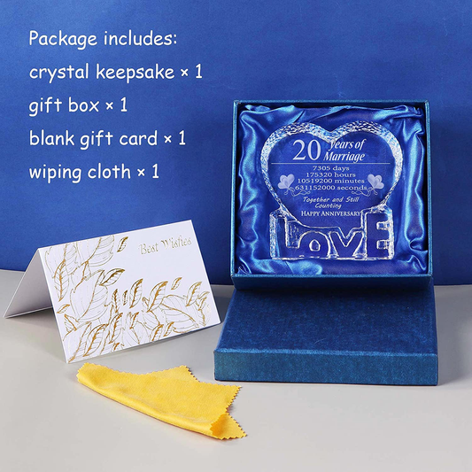 YWHL 20 Year 20th Wedding Anniversary Crystal Sculpture Keepsake Gifts for Her Wife Girlfriend Him Husband (20 Year)