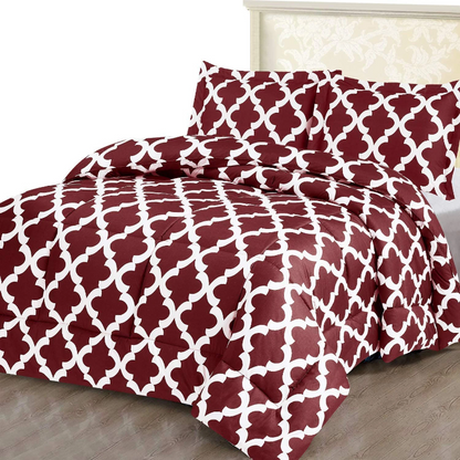 Printed Down Brushed Microfiber Bedding Comforter With Pillow Sham Set