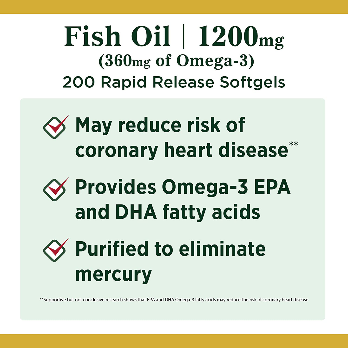 Nature’s Bounty Fish Oil, 1200mg, 360mcg of Omega-3, 200 Rapid Release Softgels