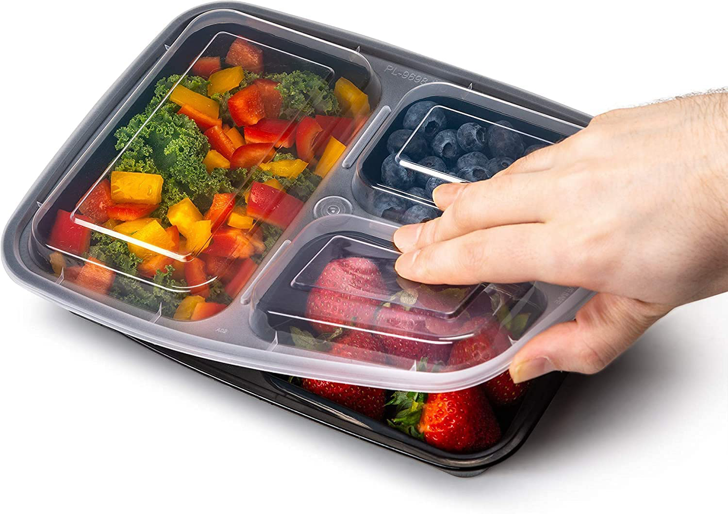 EZ Prepa [20 Pack] 32oz 3 Compartment Meal Prep Containers with Lids - Bento Box
