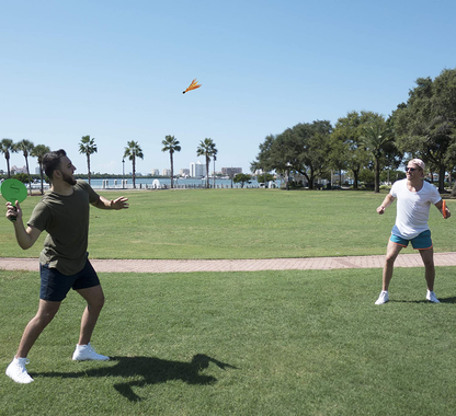 Jazzminton Paddle Ball Game with Carry Bag - Indoor Outdoor Toy - Play at The Beach, Lawn or Backyard - 2 Wooden Racquets - 4 Shuttlecocks - 1 Ball