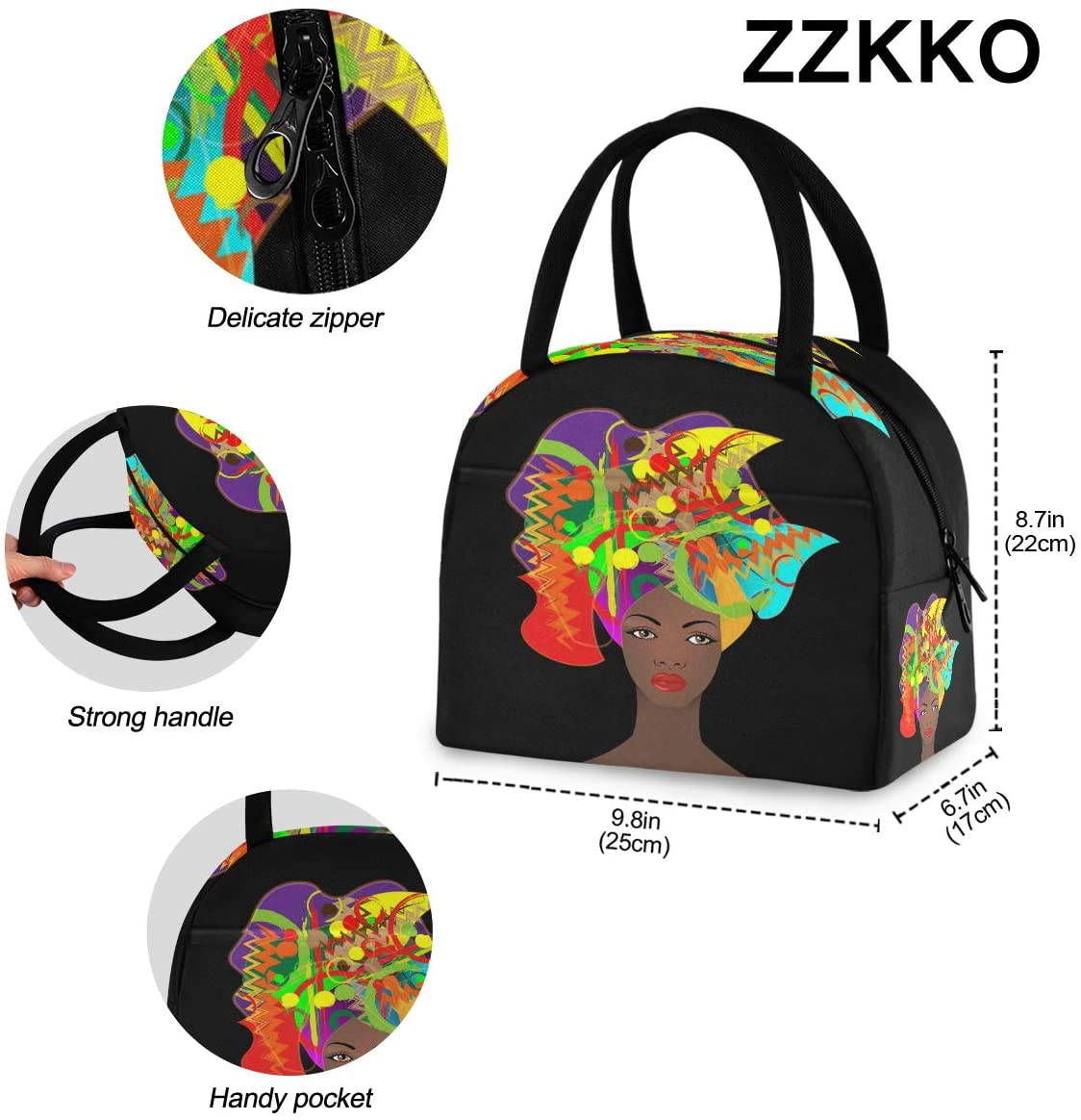 ZZKKO Leopard Animal Lunch Bag Box Tote Organizer Lunch Container Insulated Zipper Meal Prep Cooler Handbag For Women Men Home School Office Outdoor Use