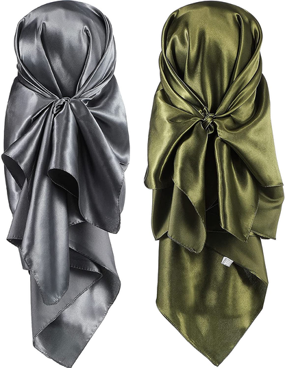 2 Pieces 35 Inch Silk Head Scarf Sleeping Hair Wrapping Night Satin Scarf