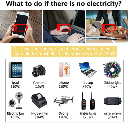 150W Power Inverter 12V DC to 110V AC Car Plug Adapter Outlet Converter with 3.1A Dual USB AC