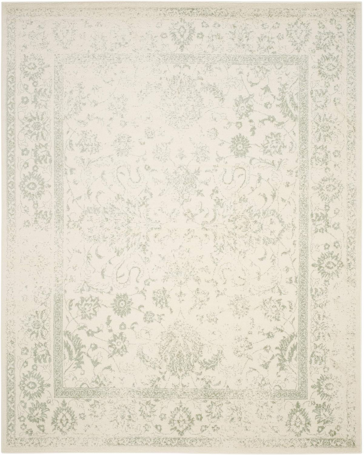 Safavieh Adirondack Collection ADR109L Oriental Distressed Non-Shedding Stain Resistant Living Room Bedroom Area Rug, 4' x 4' Square, Ivory / Light Blue