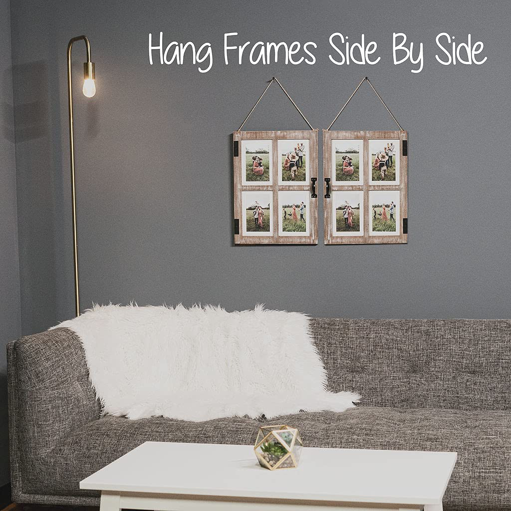 GLM Farmhouse Window Frame Holds Four 4x6 and 5x7 Photos, Farmhouse Picture Frames With Mat and Glass, Photo Collage Frame and Rustic Farmhouse Decor (Brown)