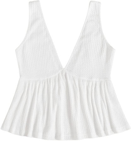 SweatyRocks Women's Casual Knit Top Sleeveless Ruffle Hem V Neck Peplum Crop Tank Top