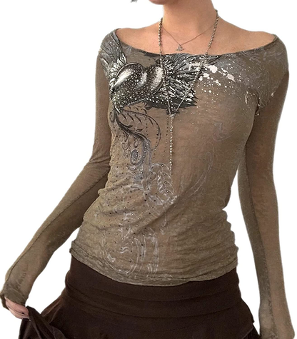 Women's Graphic Print Crop Top Vintage Punk Portrait Shirts Summer Slim Short Sleeve T Shirt Tops Y2k Fashion Clothes