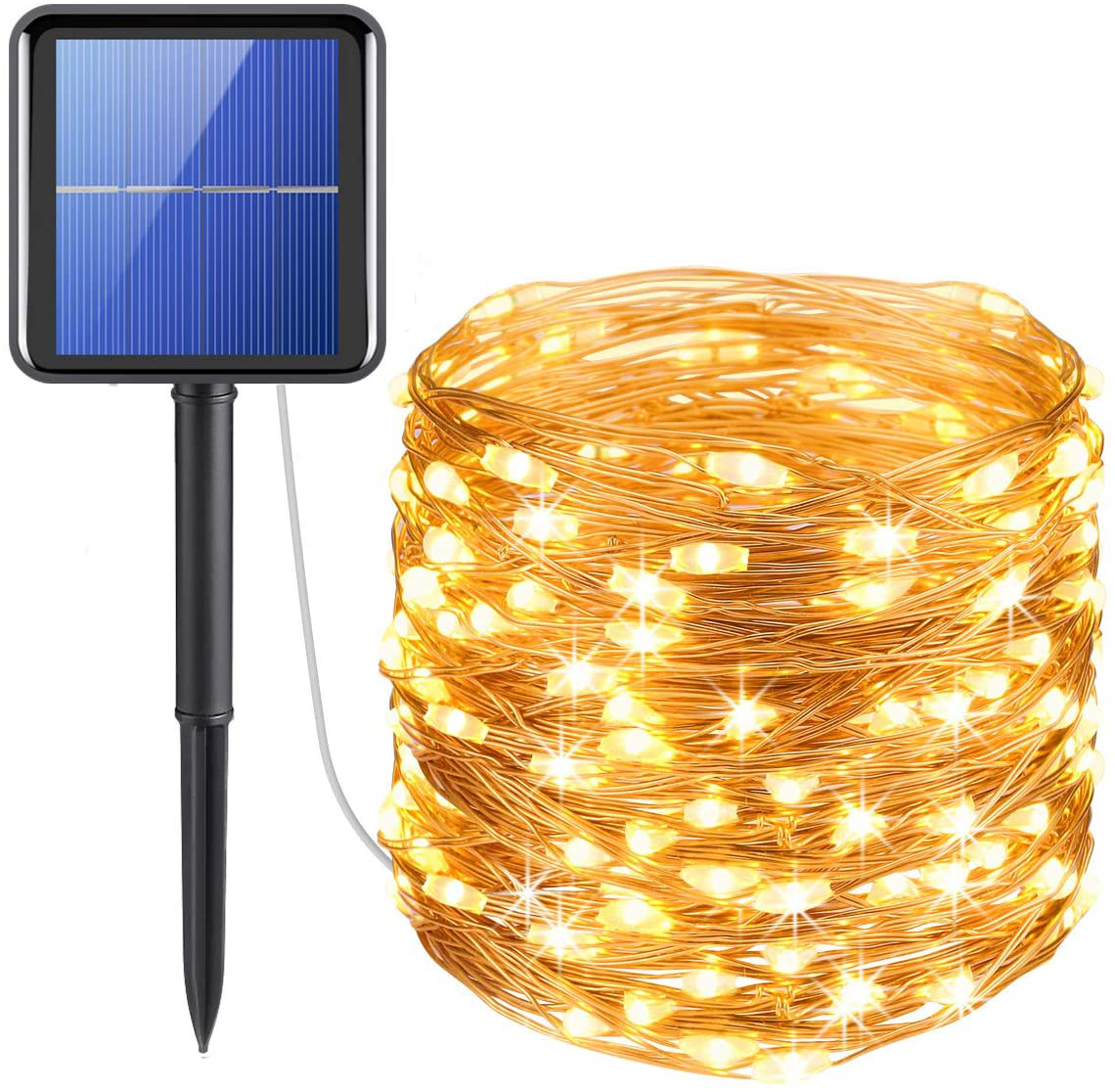 AMIR Upgraded Solar Powered String Lights, Mini 100 LED Copper Wire Lights, Fairy Lights, Indoor Outdoor Waterproof Solar Decoration Lights for Gardens, Home, Party, Halloween, Christmas (Warm White)