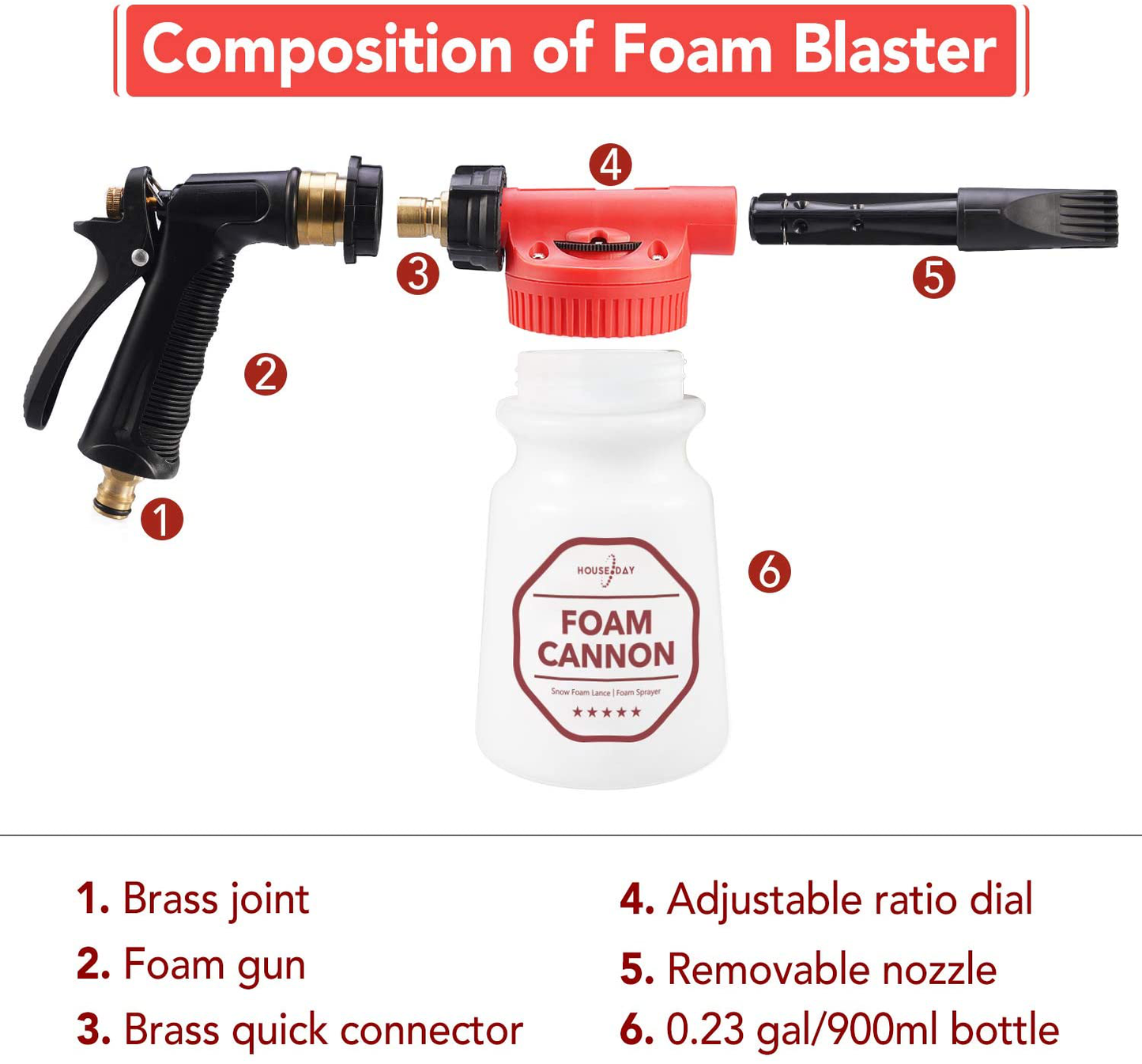 HOUSE DAY Foam Cannon Gun Soap Car Washer Gun Snow Foam Lance Foam Blaster Car Wash Sprayer Fit Garden Hose for Car Home Cleaning and Garden Use Cleaning Kit