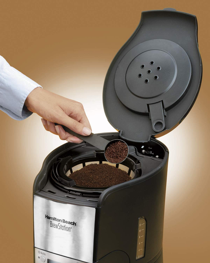 Hamilton Beach (48465) Coffee Maker with 12 Cup Capacity & Internal Storage Coffee Pot, Brewstation, Black & Stainless