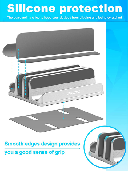JARLINK Adjustable Vertical Laptop Stand, Desktop Stand Adjustable Laptop Holder with 2 Slots (up to 17.3 inches), Compatible with All MacBook Pro/Air/Microsoft Surface, Newly Designed, (Silver)