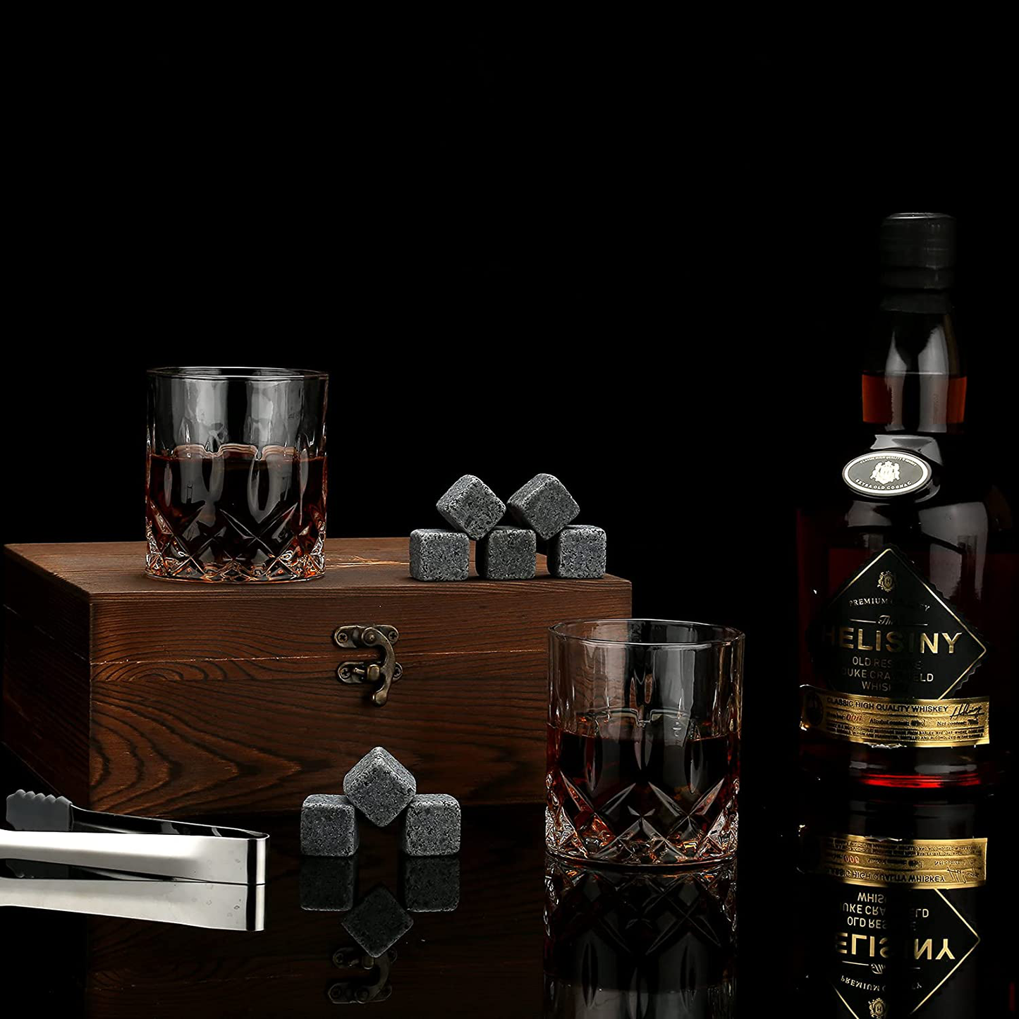 Whiskey Stones Gift Set - Whiskey Glass Set of 2 - Stainless Steel Chilling Whiskey Cubes - Scotch Bourbon Whiskey Glass Gift Box Set - Best Drinking Gift for Men Dad Husband Birthday Holiday Present