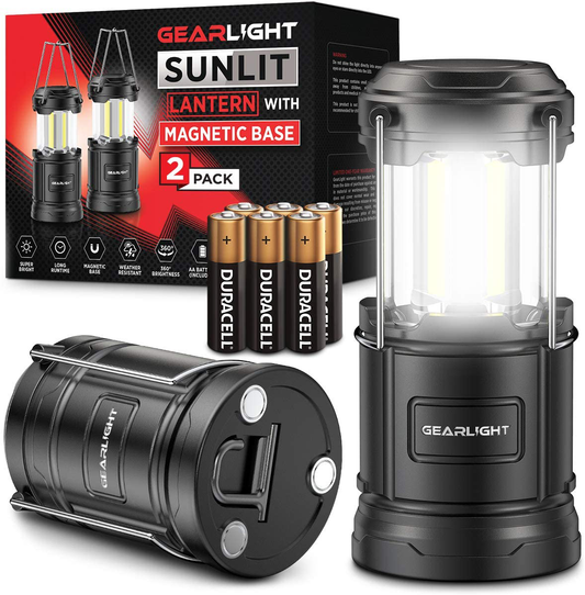 GearLight LED Camping Lantern Sunlit (2 Pack) - Battery Powered Lamp Lanterns for Emergency, Power Outages, Hurricane – Portable Camp Light, Flashlights, Accessories, Gear, Supplies