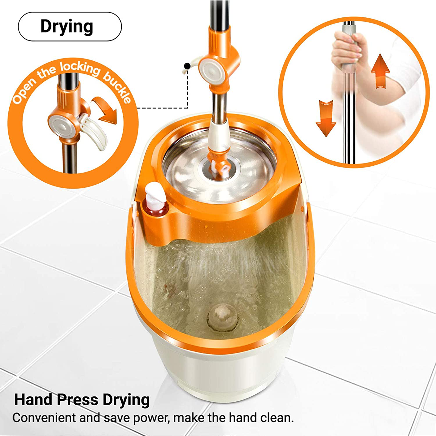 MASTERTOP Spin Mop and Bucket with Wringer Set, Floor Cleaning System, Easy Wring Foot Pedal, Stainless Steel Mop Handle, 5 Microfiber Refills, 5 Cleaning Clothes, Hardwood Laminate Tiles