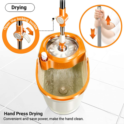 MASTERTOP Spin Mop and Bucket with Wringer Set, Floor Cleaning System, Easy Wring Foot Pedal, Stainless Steel Mop Handle, 5 Microfiber Refills, 5 Cleaning Clothes, Hardwood Laminate Tiles
