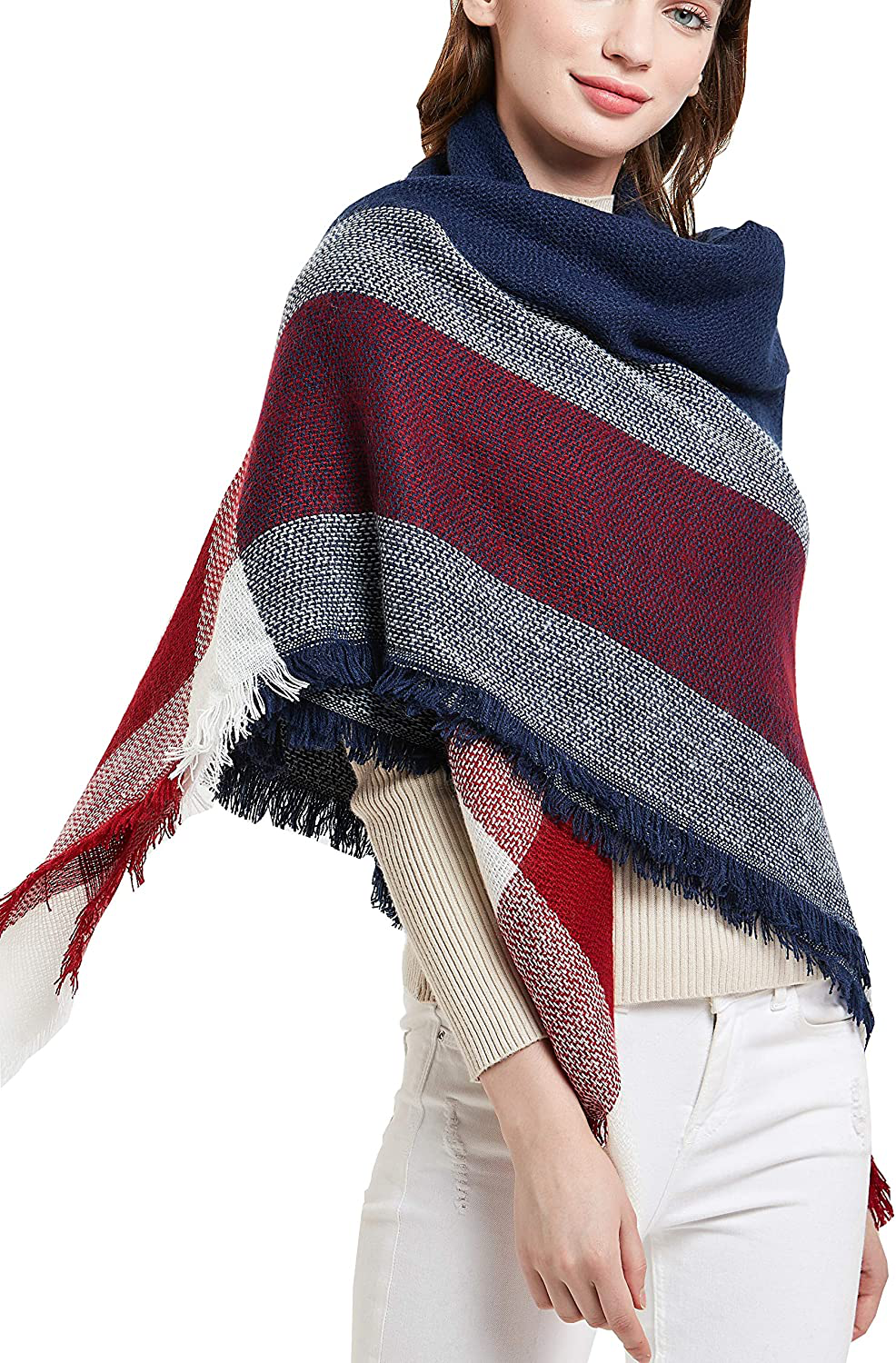 Wander Agio Womens Warm Scarf Square Winter Shawls Large Infinity Scarves Stripe Plaid Scarf