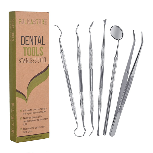 Dental Tools, 6 Pack Teeth Cleaning Tools Stainless Steel Dental Scraper, Scaler Pick Hygiene Set with Mouth Mirror, Tweezer Kit for Dentist, Personal Using, Pets - Tooth Tartar Plaque Scraper Remover