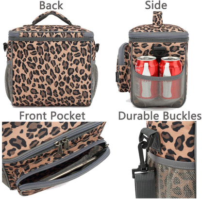 FlowFly Insulated Reusable Lunch Bag Adult Large Lunch Box for Women and Men with Adjustable Shoulder Strap,Front Zipper Pocket and Dual Large Mesh Side Pockets, Grey