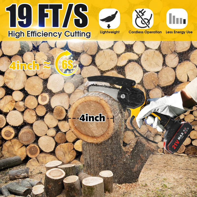 4 Inch Mini Chainsaw with 2 Batteries, Portable Cordless Tree Trimming