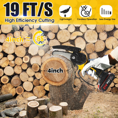 4 Inch Mini Chainsaw with 2 Batteries, Portable Cordless Tree Trimming