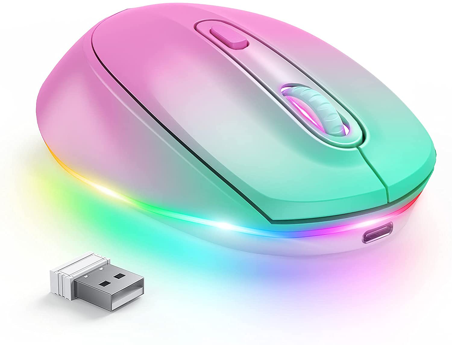 seenda Wireless Mouse, Ultra Silent Rechargeable LED Cordless Mouse with USB Receiver and 3 Adjustable DPI for Kids Laptop Computer Chromebook, Gradient Blue
