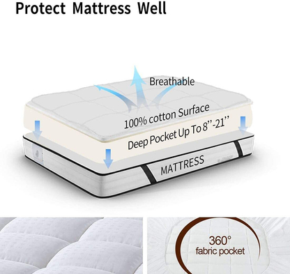 MEROUS Full Size Mattress Pad Pillow Top Quilted Mattress Cover Mattress Protector Cotton 8-21" Deep Pocket Cooling Mattress Topper
