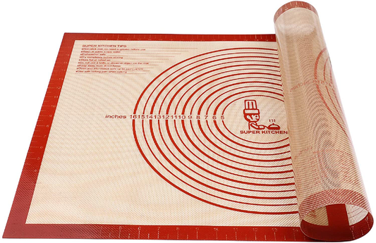 Non-slip Silicone Pastry Mat Extra Large with Measurements 28''By 20'' for Silicone Baking Mat, Counter Mat, Dough Rolling Mat,Oven Liner,Fondant/Pie Crust Mat By Folksy Super Kitchen (2028, red)
