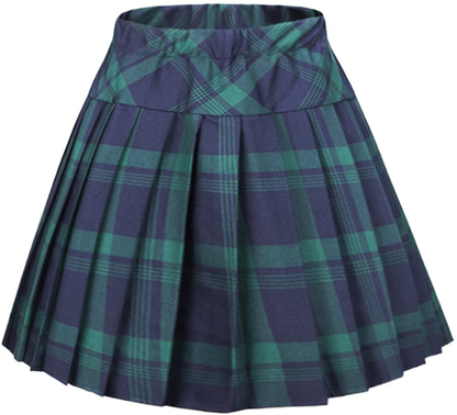 Women's Elastic Waist Plaid Pleated Skirt Tartan Skater School Uniform Mini Skirts