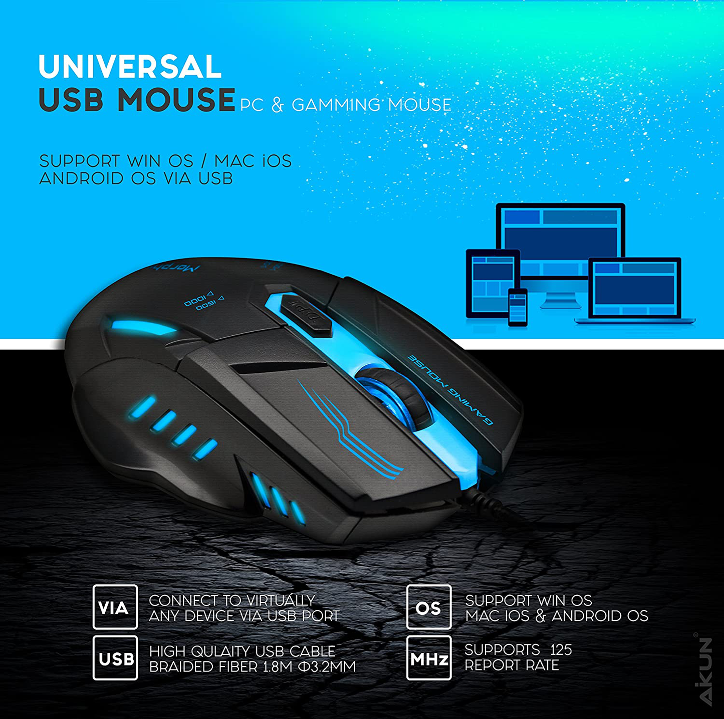 Gaming Mouse Wired, 4 Adjustable DPI Levels, 7 Circular & Breathing LED Light Wired Mouse Used for Games and Office Laptop, PC, Mac