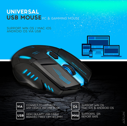 Gaming Mouse Wired, 4 Adjustable DPI Levels, 7 Circular & Breathing LED Light Wired Mouse Used for Games and Office Laptop, PC, Mac