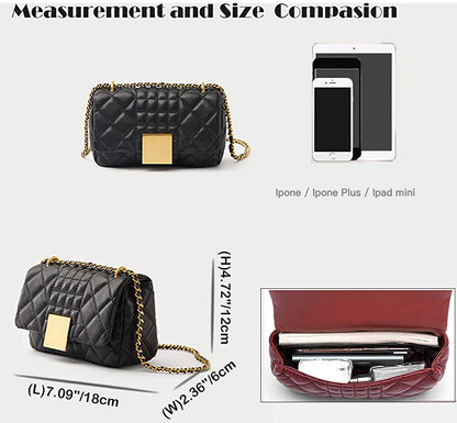 Women's Quilted Genuine Leather Quilted Chain Purse Shoulder Bag Small Crossbody Bag Purse