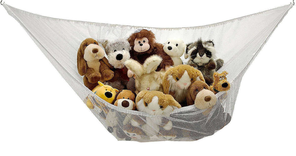 Jumbo Toy Hammock - Organize Stuffed Animals or Children's Toys with The mesh Hammock. Looks Great with Any décor While neatly organizing Kid’s Toys and Stuffed Animals. Expands to 5.5 feet - White
