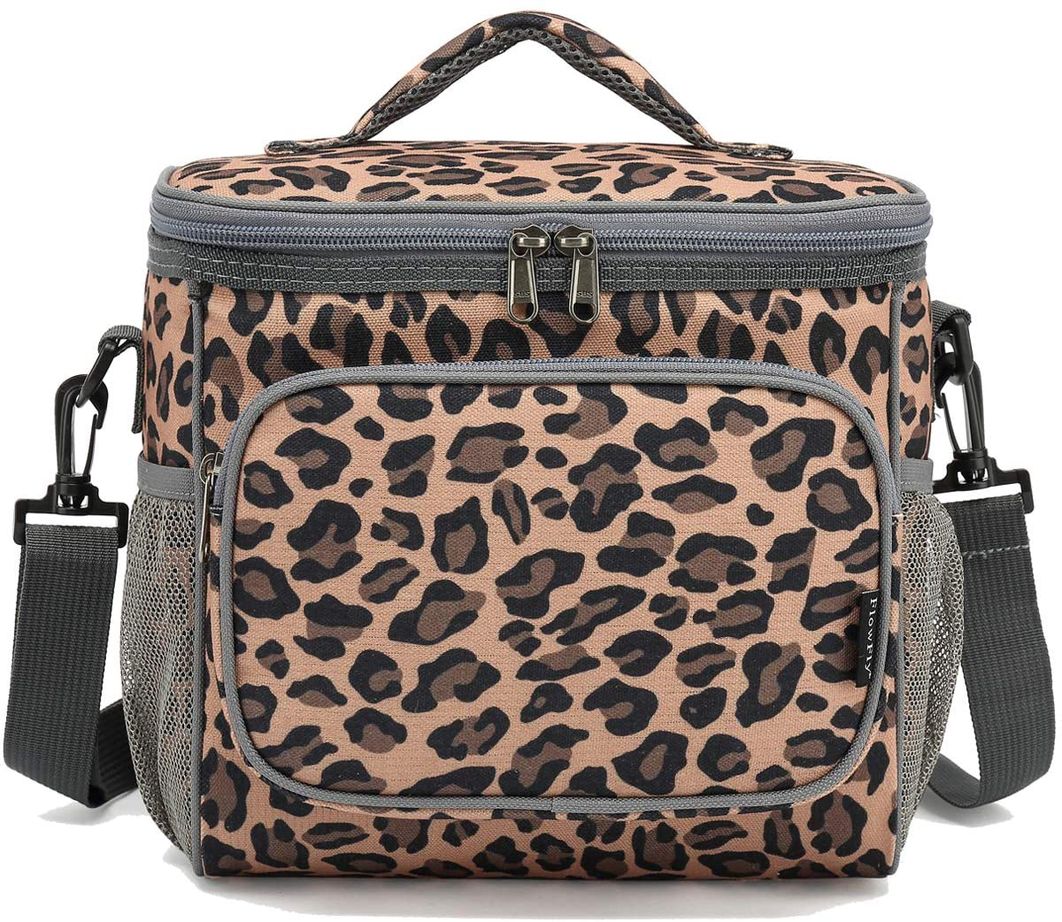FlowFly Insulated Reusable Lunch Bag Adult Large Lunch Box for Women and Men with Adjustable Shoulder Strap Front Zipper Pocket and Dual Large Mesh Side Pockets, Turquoise#Cherry