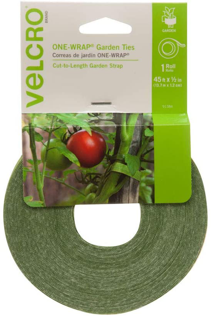 VELCRO Brand VEL-30071-USA ONE-WRAP Garden Ties | Plant Supports for Effective Growing | Strong Grips are Reusable and Adjustable | Cut-to-Length, 50 ft x 1/2 in, Green-Recycled Plastic