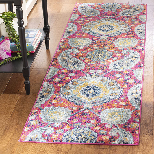 Safavieh Madison Collection MAD600A Boho Chic Glam Paisley Non-Shedding Stain Resistant Living Room Bedroom Runner, 2'3" x 8' , Fuchsia / Gold