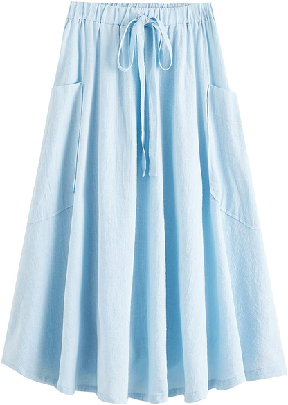 SweatyRocks Women's Casual High Waist Pleated A-Line Midi Skirt with Pocket